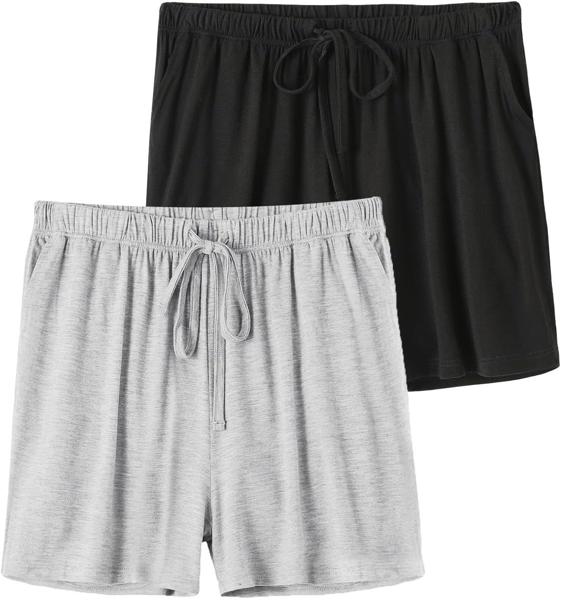 Korte pyjamabroek voor dames, zachte pyjamabroek met zakken en trekkoord, verpakking van 2 stuks