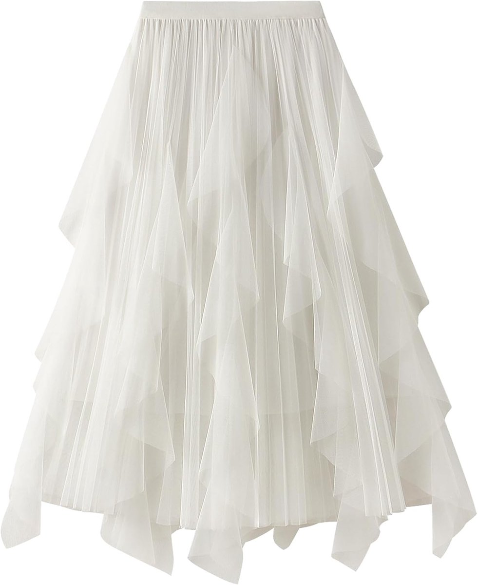 Rok Dames Lange Elastische Elegante Vintage Tule Rok A-Lijn Mesh Swing Midi Rok voor Dagelijks, Prom