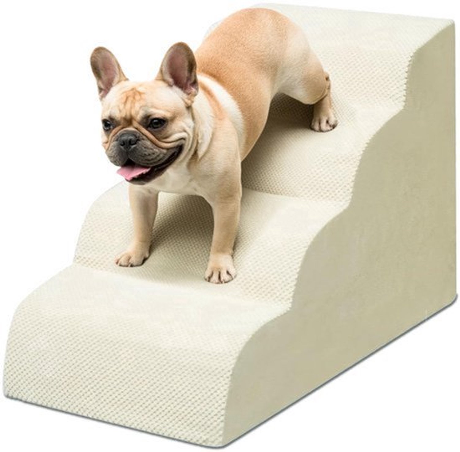 Trapladdertje voor Kleine Honden en Katten, 4 Treden 52 cm, Schuim 30D, Antislip, Afneembare en Wasbare Hoes, voor Bank en Bed, Oudere Huisdieren of Beperkte Mobiliteit, Beige