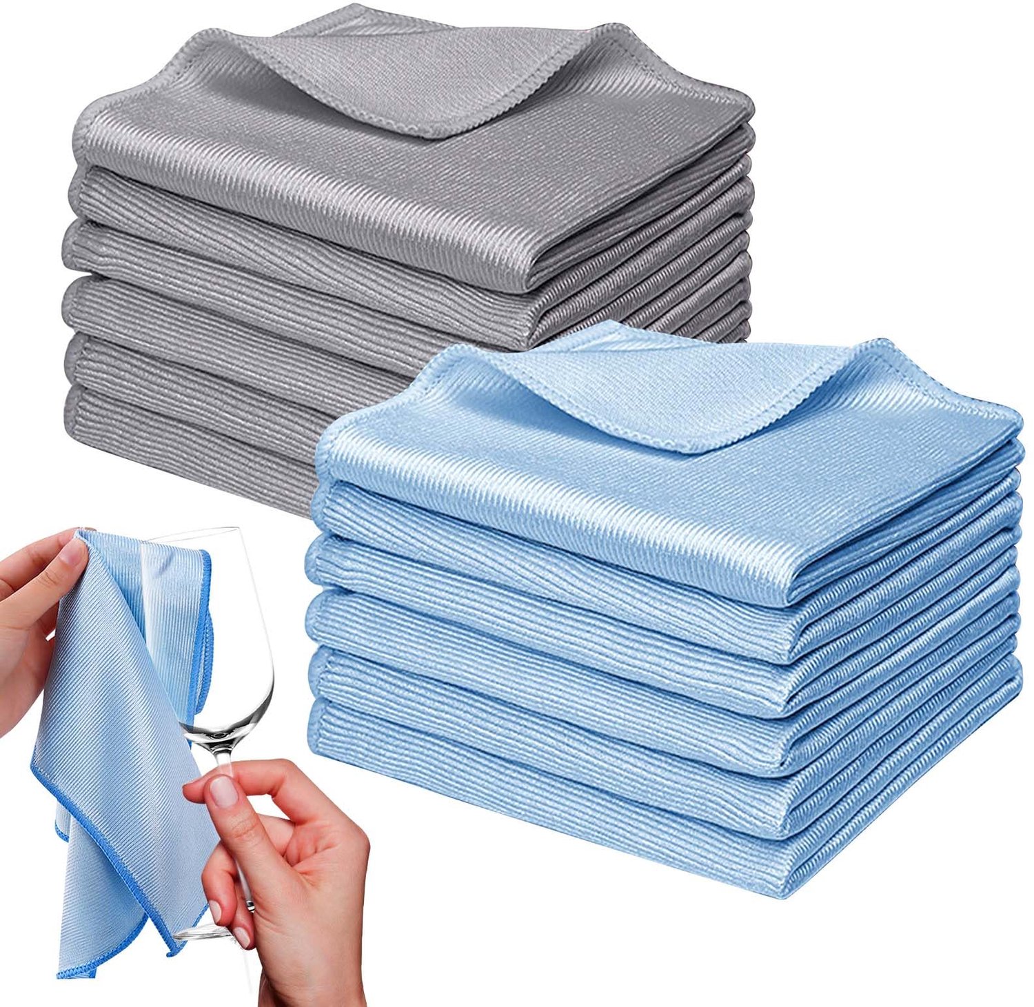 Polijstdoeken - Microvezel polijstdoeken - Ideaal voor glas en spiegels - Blauw en grijs - Glasreinigingsdoekjes - Perfect voor elke ruim...