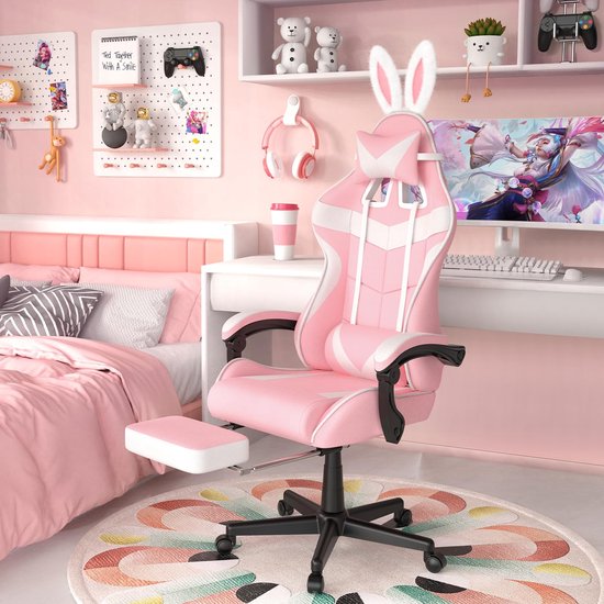 Gaming Stoel met Massagefunctie - Ergonomisch - Roze - Met Voetensteun van Wheel Stand Pro — afbeelding 5