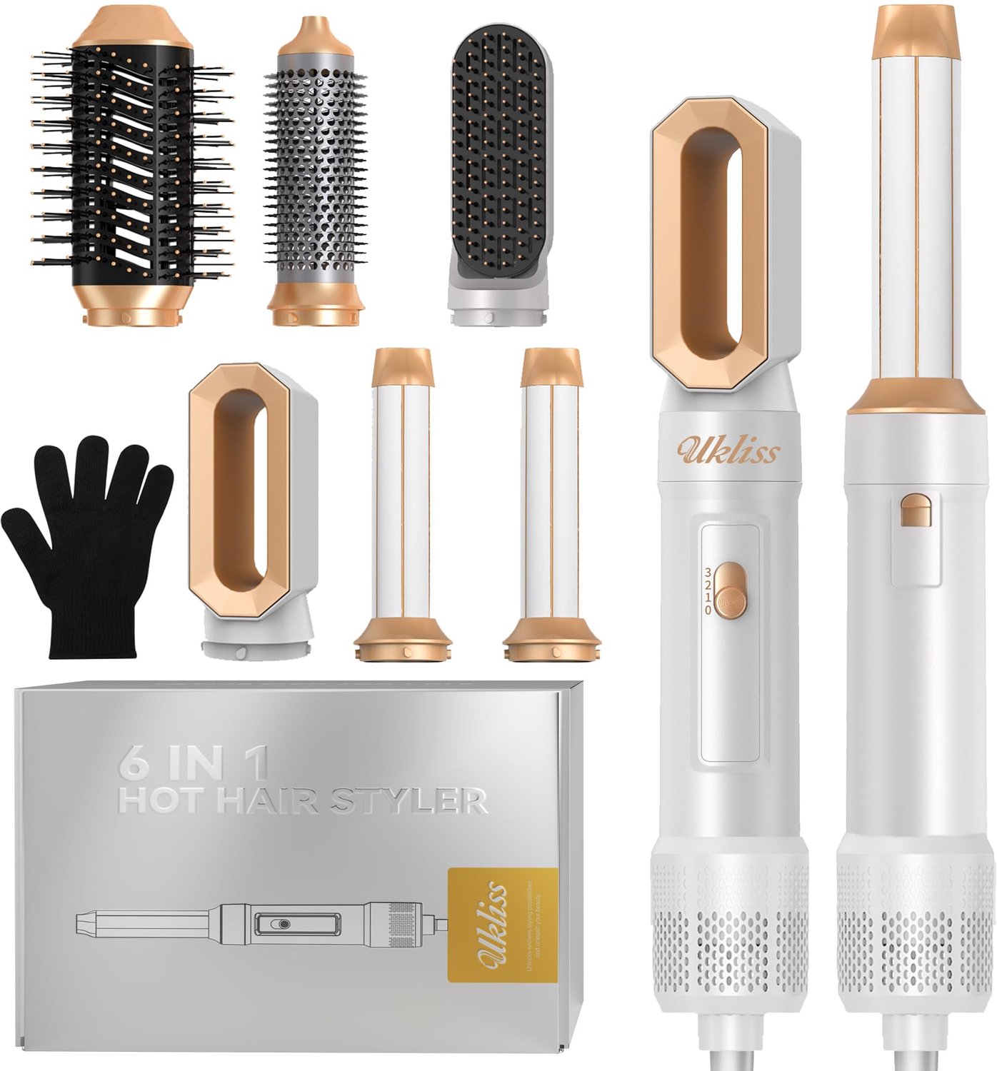 6-in-1 Haarstyler en Haardroger Set met Krulborstel
