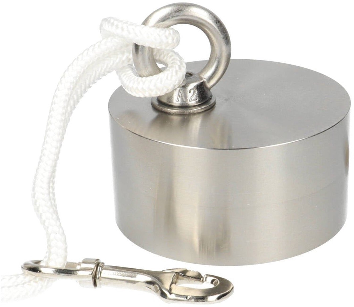 Neodymium Vismagneet Ø90 x 45 mm 360 kg Trekkracht NiCuNi – Set met 25 m Touw, Oogmoer, Bout en Musketon