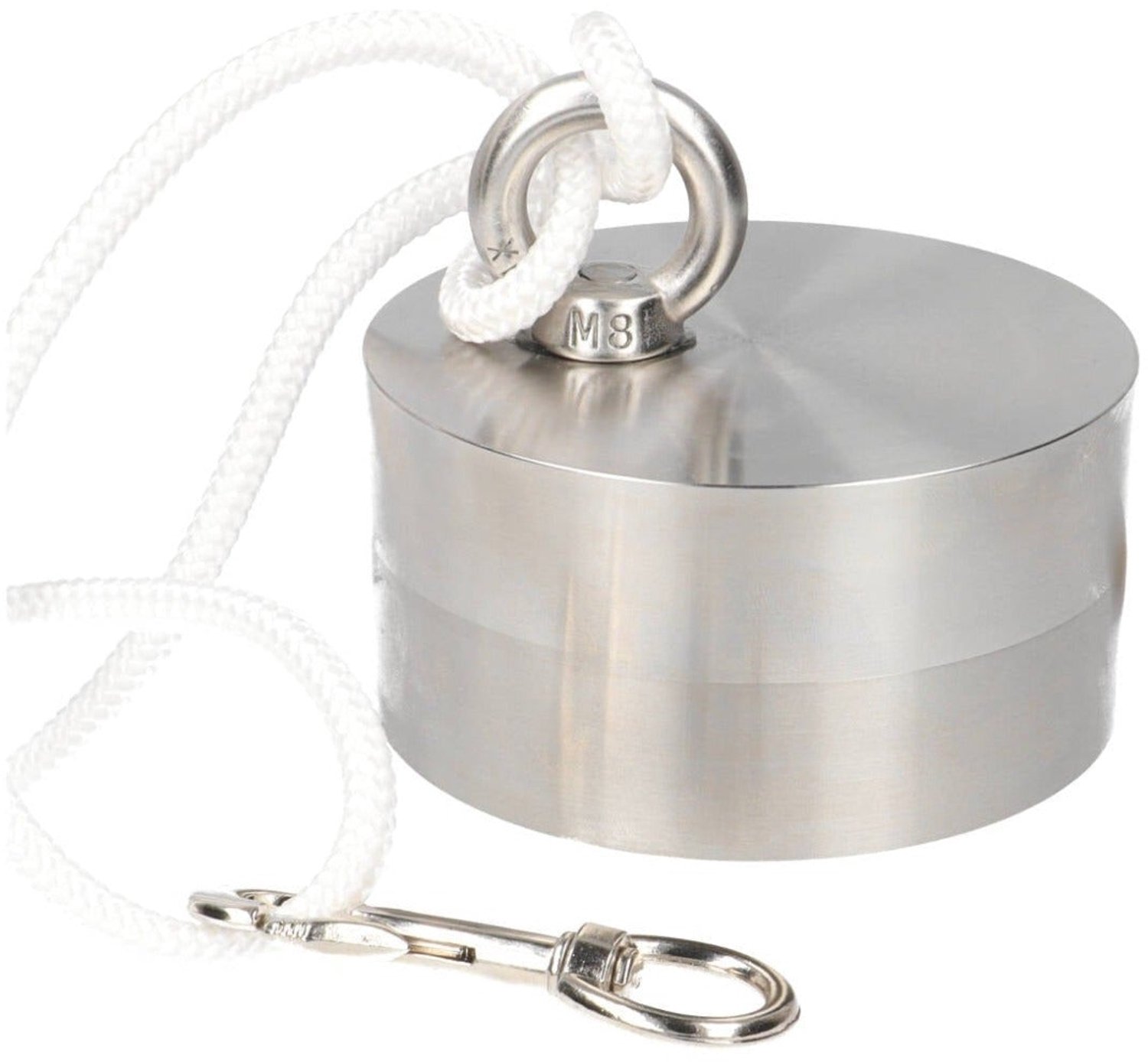 Neodymium Vismagneet Ø100 x 50 mm 500 kg Trekkracht NiCuNi – Set met 25 m Touw, Oogmoer, Bout en Musketon