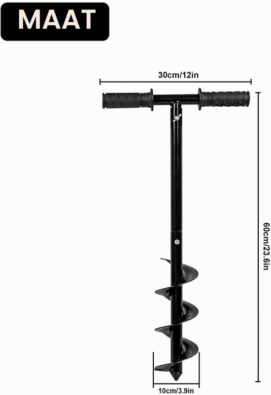 Grondboor voor tuin en strand, 10 x 60 cm, T-greep, handboor voor bloembollen, bomen, hekpalen, strandparasols, zonder gereedschap te monteren van Merkloos	 — afbeelding 3