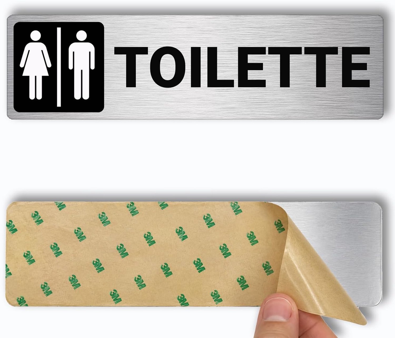Waarschuwingsbord, 2 x 18 cm, dikte 0,8 mm, geborsteld aluminium (toiletbord voor mannen en vrouwen) - ShopVlot