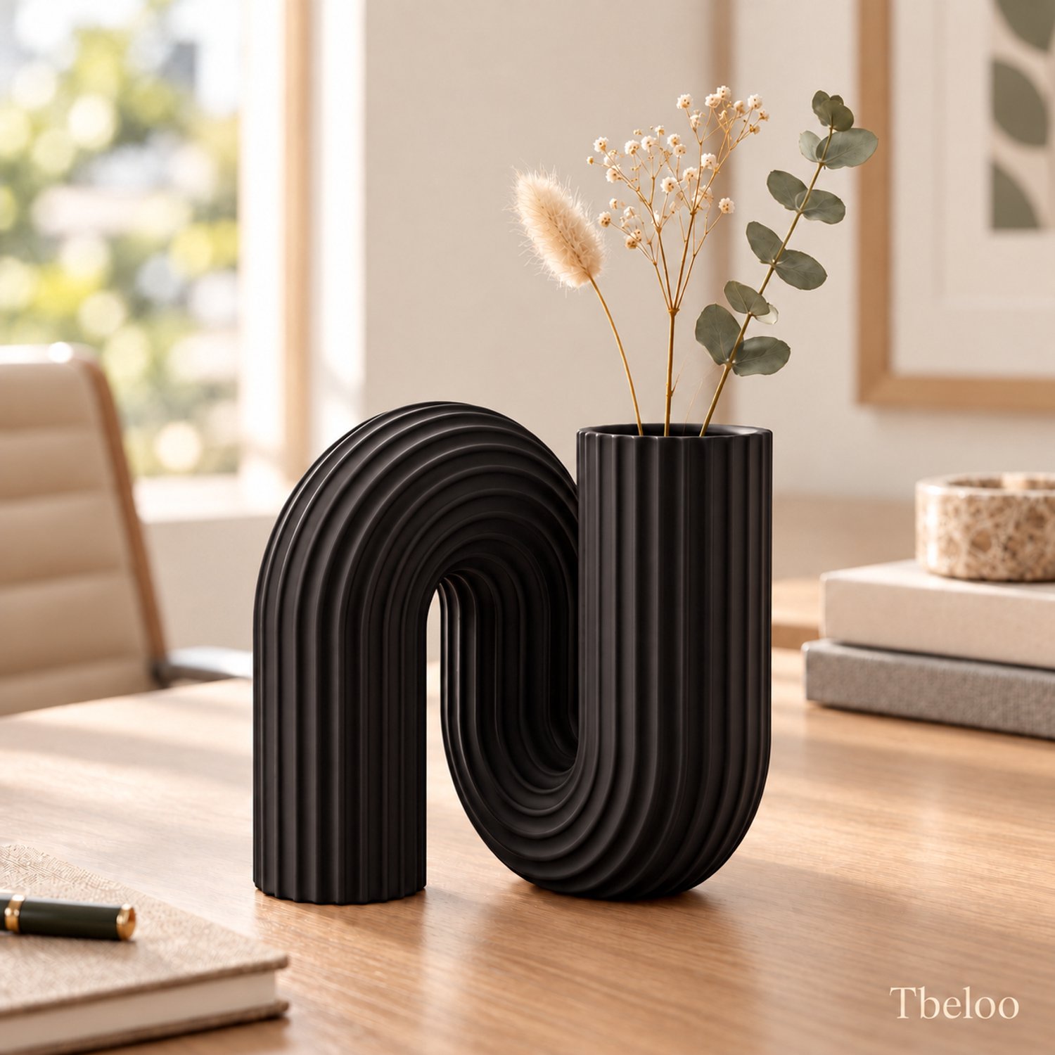 Tbeloo Boogvaas - Modern Woonaccessoire voor Droogbloemen - Zwart - PLA - 3D-geprint