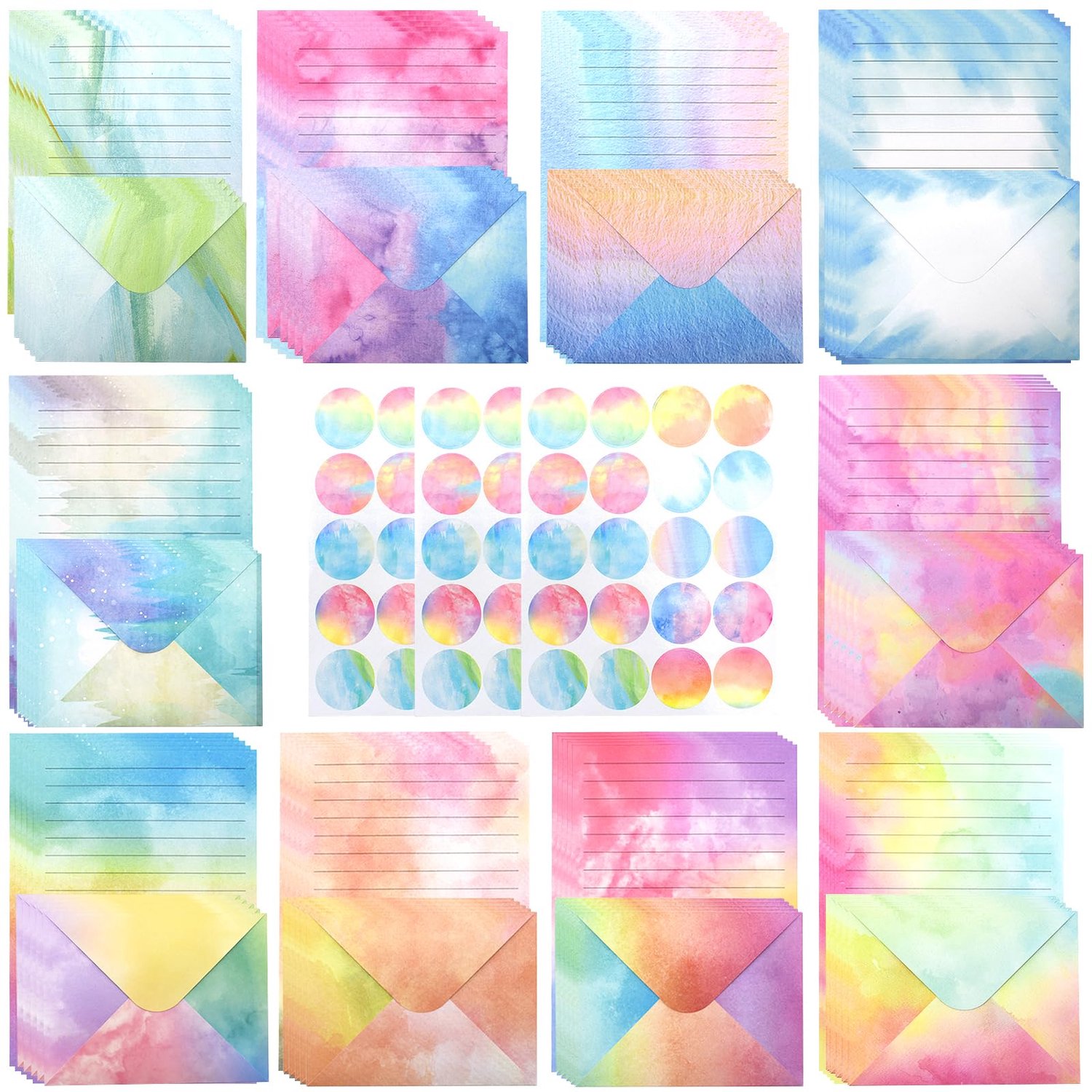 Set van 160 Stuk Watercolor Stationery met Enveloppen en Stickers