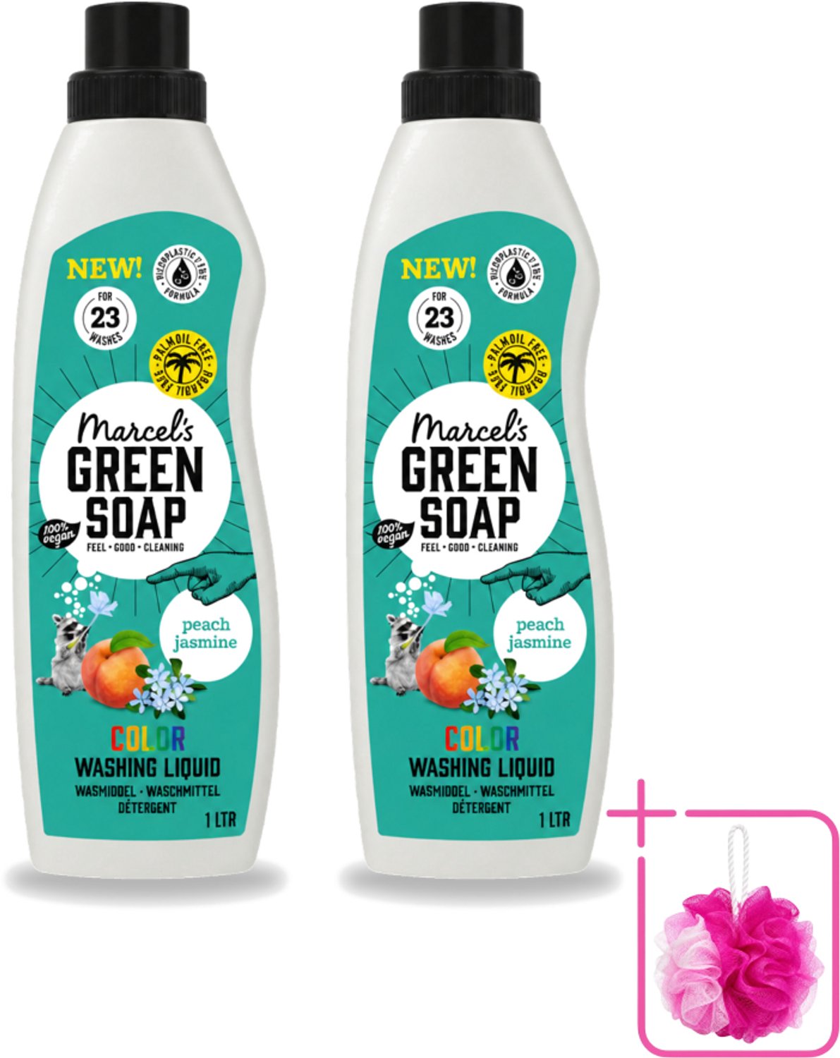 2 x Marcel's Green Soap - Vloeibaar Wasmiddel - Kleur - Perzik & Jasmijn - Effectief & natuurlijk - 23 Wasbeurten - 1 liter - Bulkverpakking - Wasmiddel - Douchemop - Natuurlijk wasmiddel