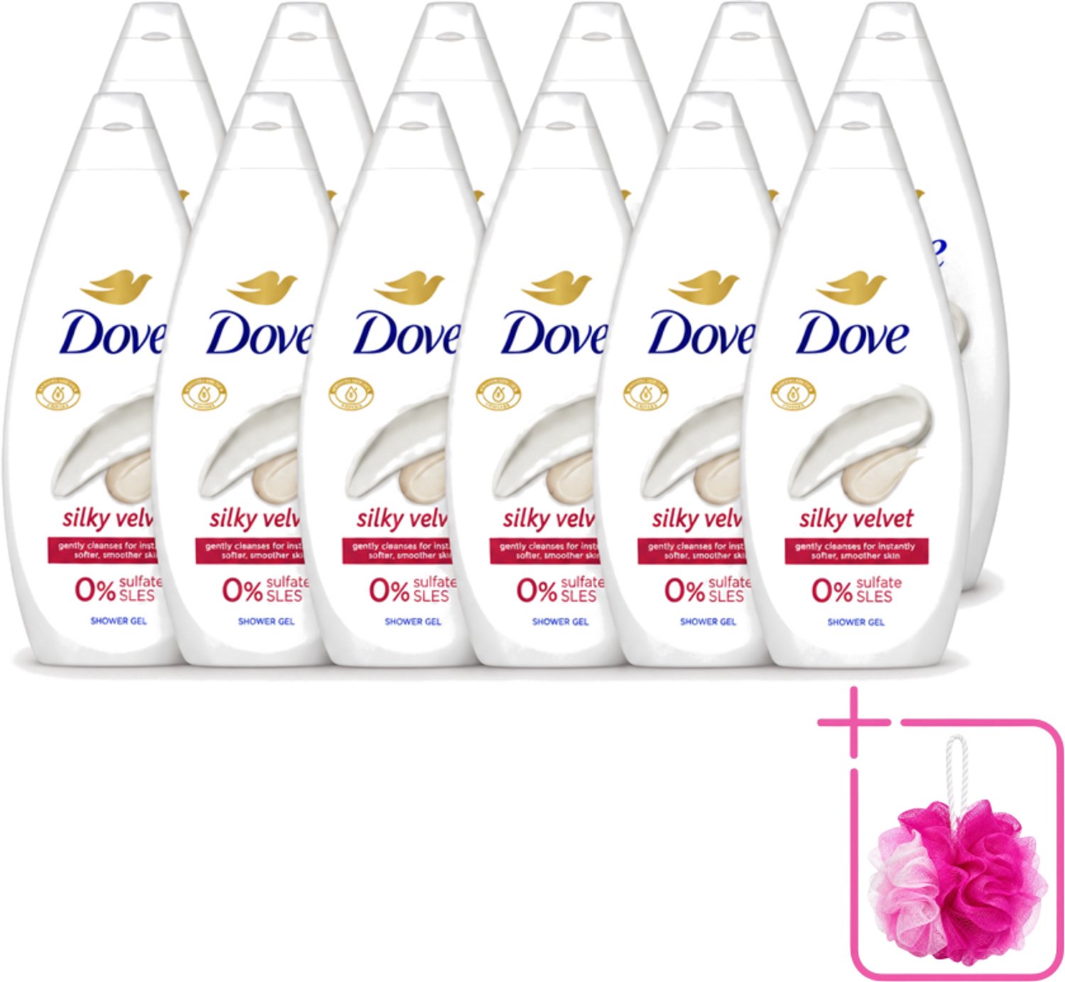 12 x Dove Douchecrème - Silky Velvet - 720 ml - Bulkverpakking - Douche crème - Douchemop - Zijdezachte huid