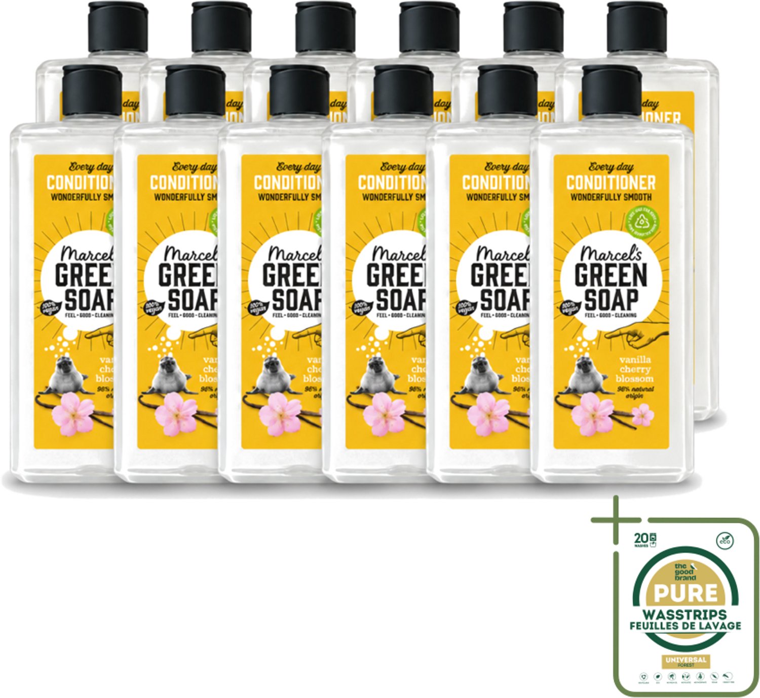 12 x Marcel’s Green Soap – Conditioner – Vanilla & Cherry Blossom – 300 ml - Wasstrips - Haarverzorging - Conditioner - Natuurlijke Conditioner - Vanille En Kersenbloesem - Vegan Haarverzorging