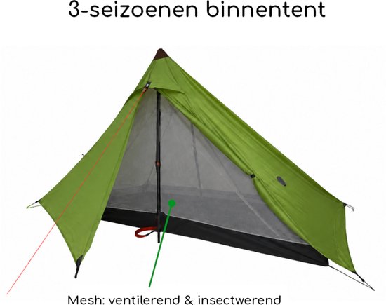 3F UL GEAR Lanshan 1 PRO – 1-persoons Tent – Ultra Lichtgewicht – 3 seizoenen trekking tent – Waterdicht – Kampeertent – Kamperen – Hiking & Wandelen – Groen — afbeelding 4