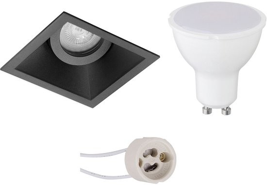 BES LED GU10 Inbouwspot Set - Mat Zwart - Inbouw Vierkant - Kantelbaar - Pragmi Zano Pro - 4W - Warm Wit 3000K - 93mm
