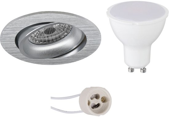 BES LED GU10 Inbouwspot Set - Mat Zilver - Inbouw Rond - Kantelbaar - Pragmi Delton Pro - 4W - Warm Wit 3000K - Ø82mm