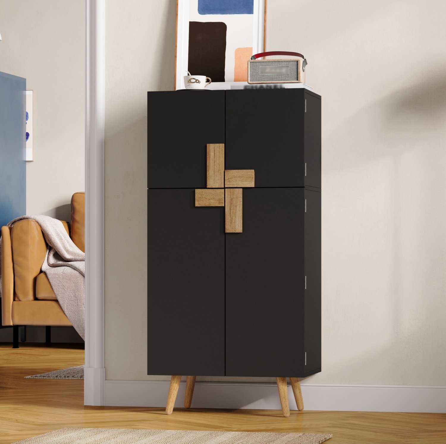 CHICFURN Keukenkast 60 cm - Verstelbare legplanken - 4 deuren - Zwart