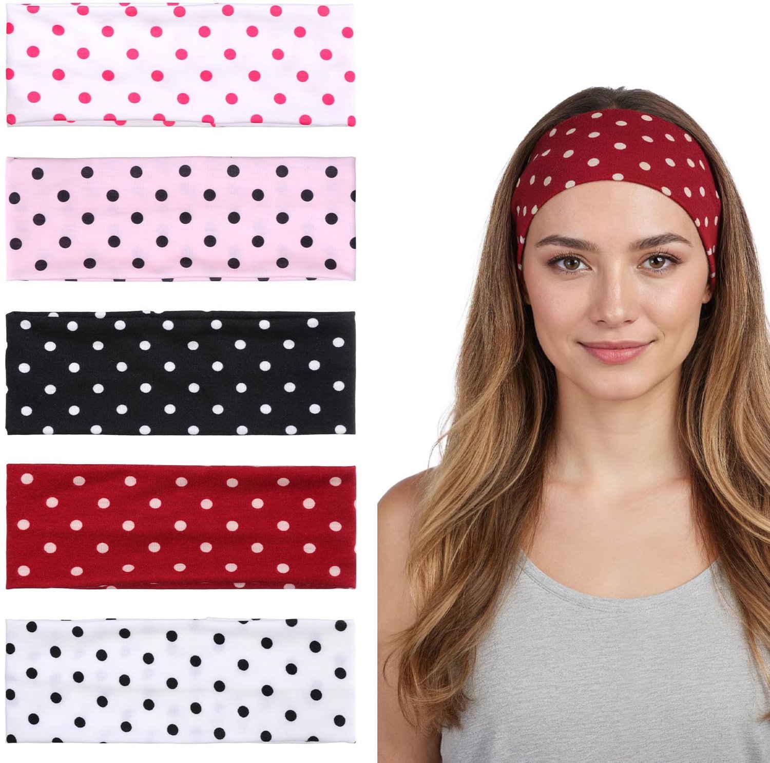 Set van 5 Gepunktete Haarreifjes voor Vrouwen en Meisjes