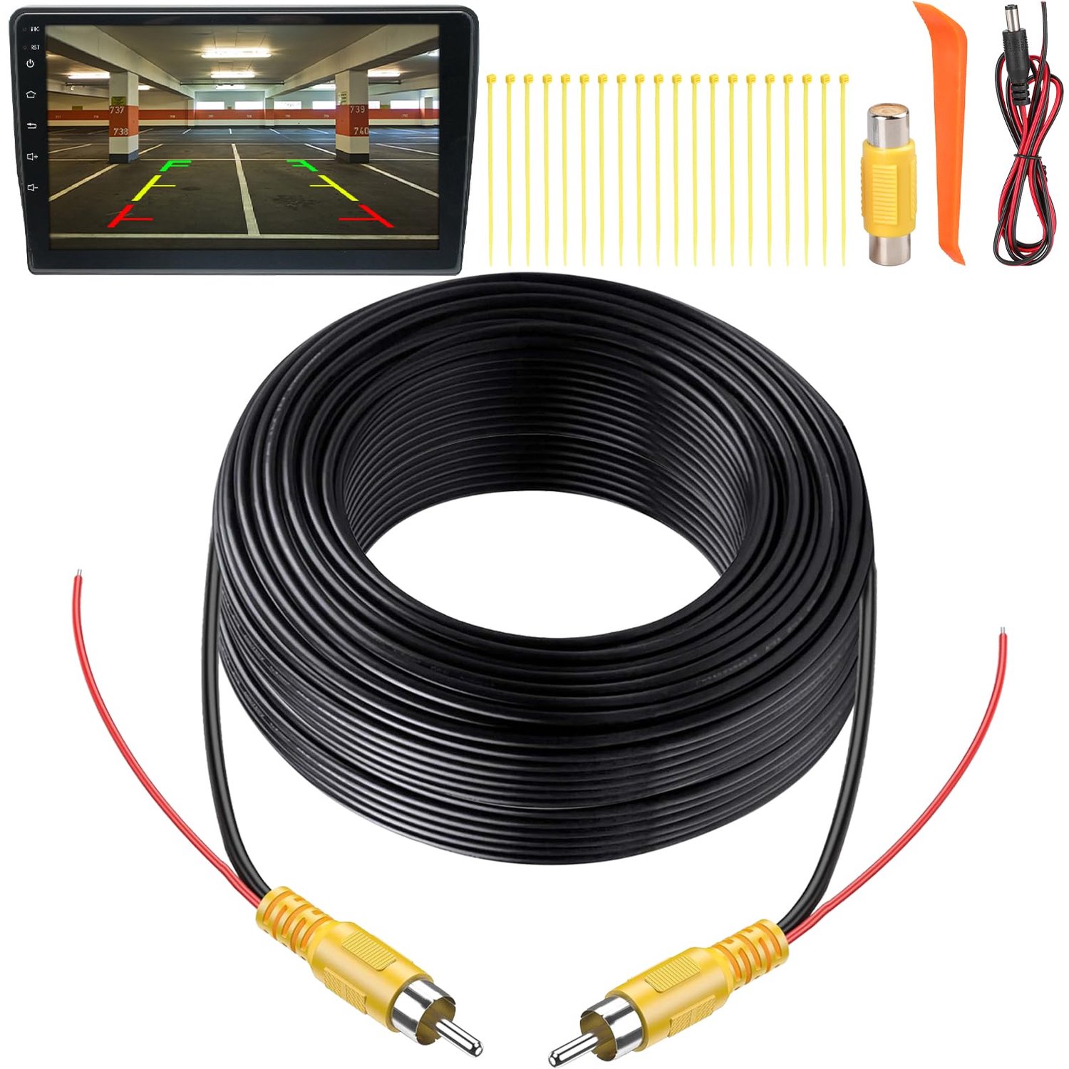 15m RCA Video Kabel en DC Voedingskabel voor Auto Achteruitrijcamera