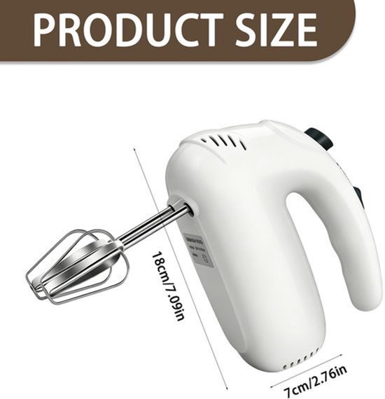 Elektrische handmixer, 350 W, handmixer met 5 snelheden, handmixer, elektrische garde, ideaal voor room, cake, deeg, eieren en bakken in de keuken, wit — afbeelding 5