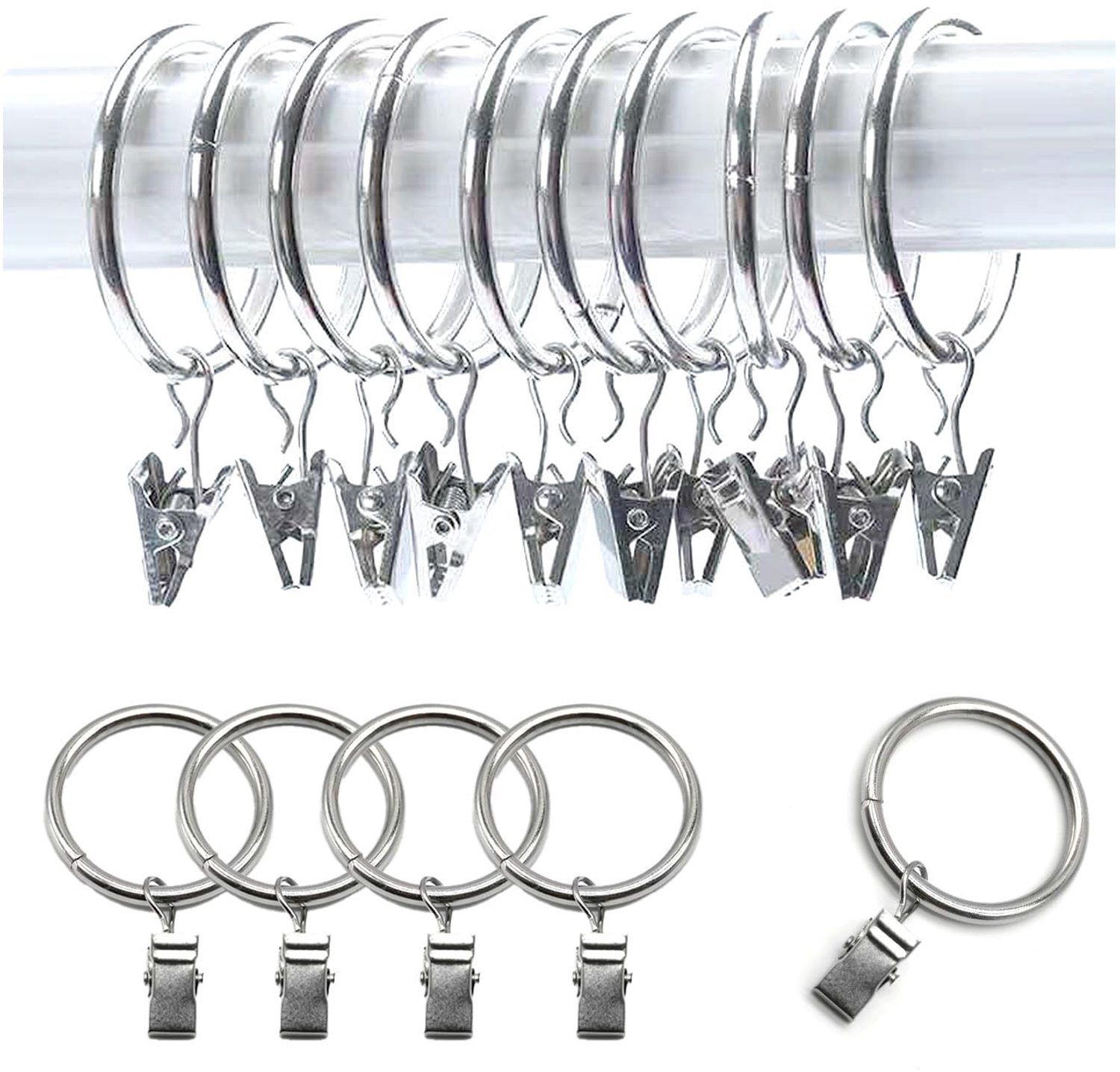 Metalen Gordijnringen met Clips - 20 Stuks - Zilver