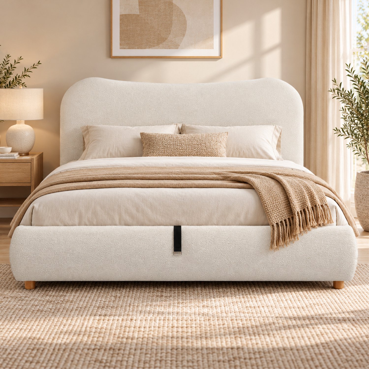 STILVORA Gestoffeerd Bed 180x200 cm – Tweepersoonsbed met Hydraulische Opbergruimte – Inclusief Lattenbodem – Zonder Matras – Bouclé – Wit