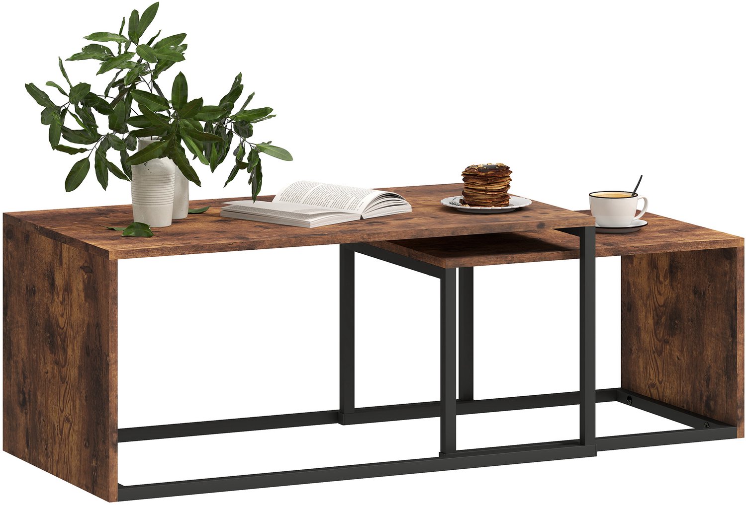 HOMCOM Salontafel Set van 2 Nestbaar - Bijzettafel, Snacktafel, Leestafel - Bruin