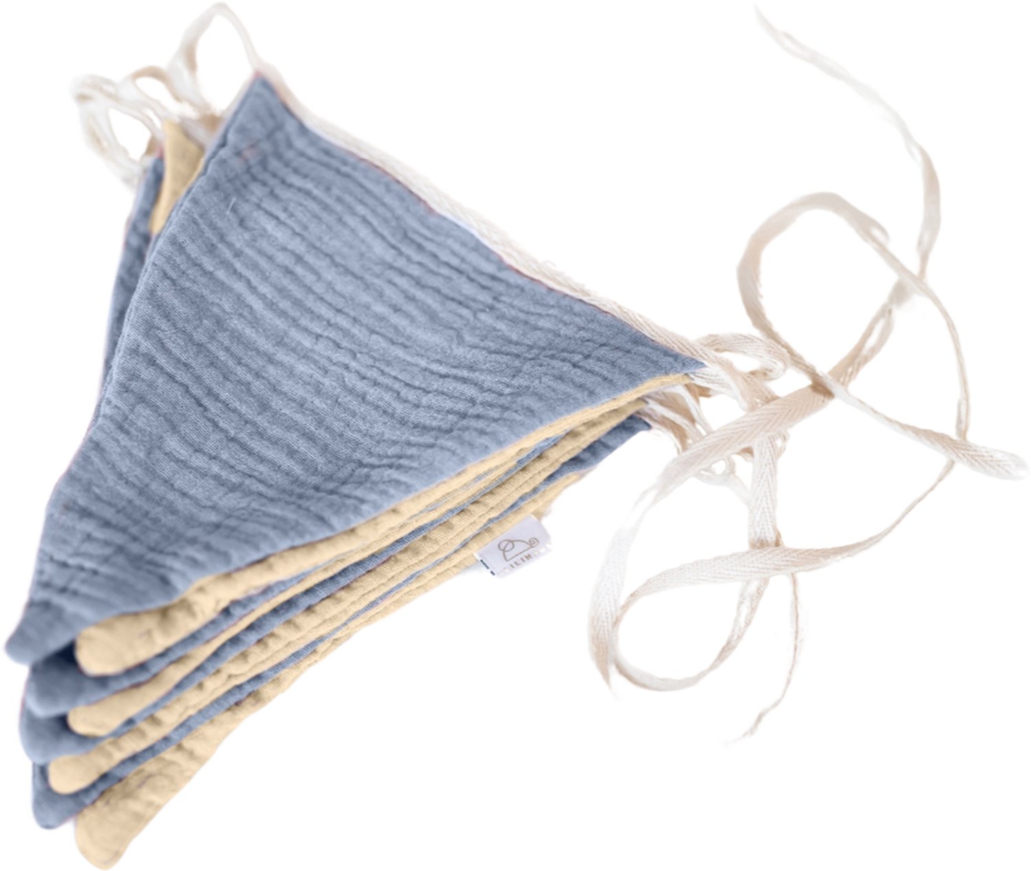 LILIMAUS Vlaggenlijn stof kinderkamer - stoffen slinger van mousseline katoen - 300 cm - blauw en crème