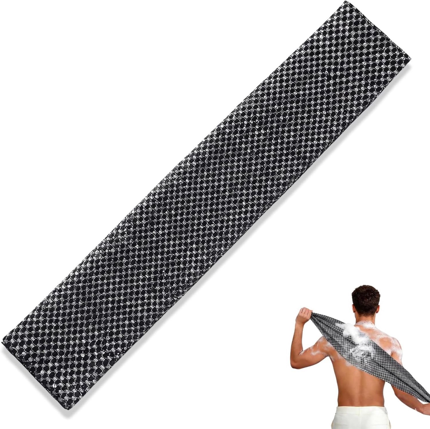 Peeling-douchehanddoek 180 x 90 cm - zwarte hamam-peeling-douchehanddoek - exfoliërend - voor eenvoudige rugreiniging - Vemera