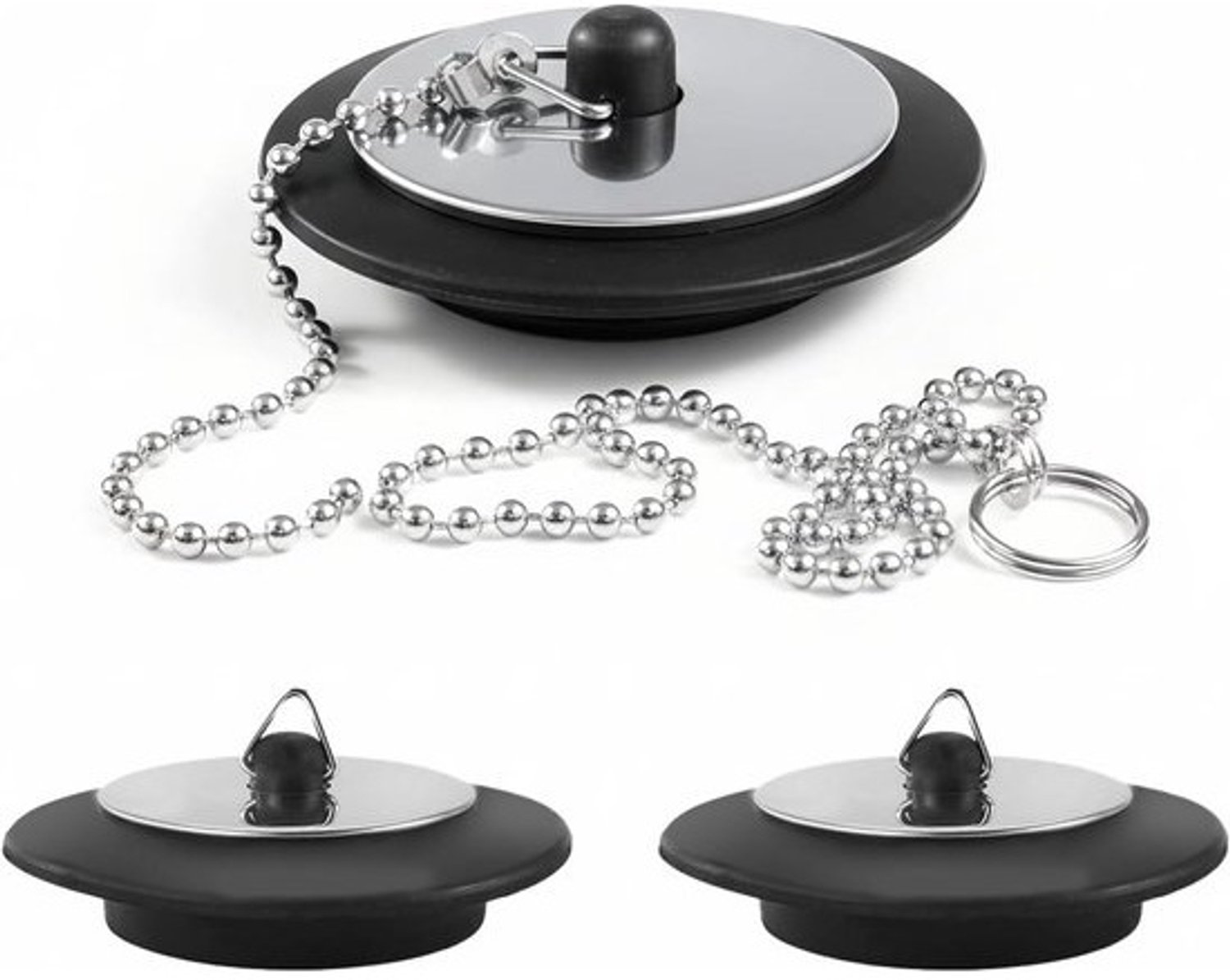 Set afvoerstoppen - Badkameraccessoires - Afvoer afsluiten - Universeel toepasbaar - 3 maten 40-50mm - Zwart
