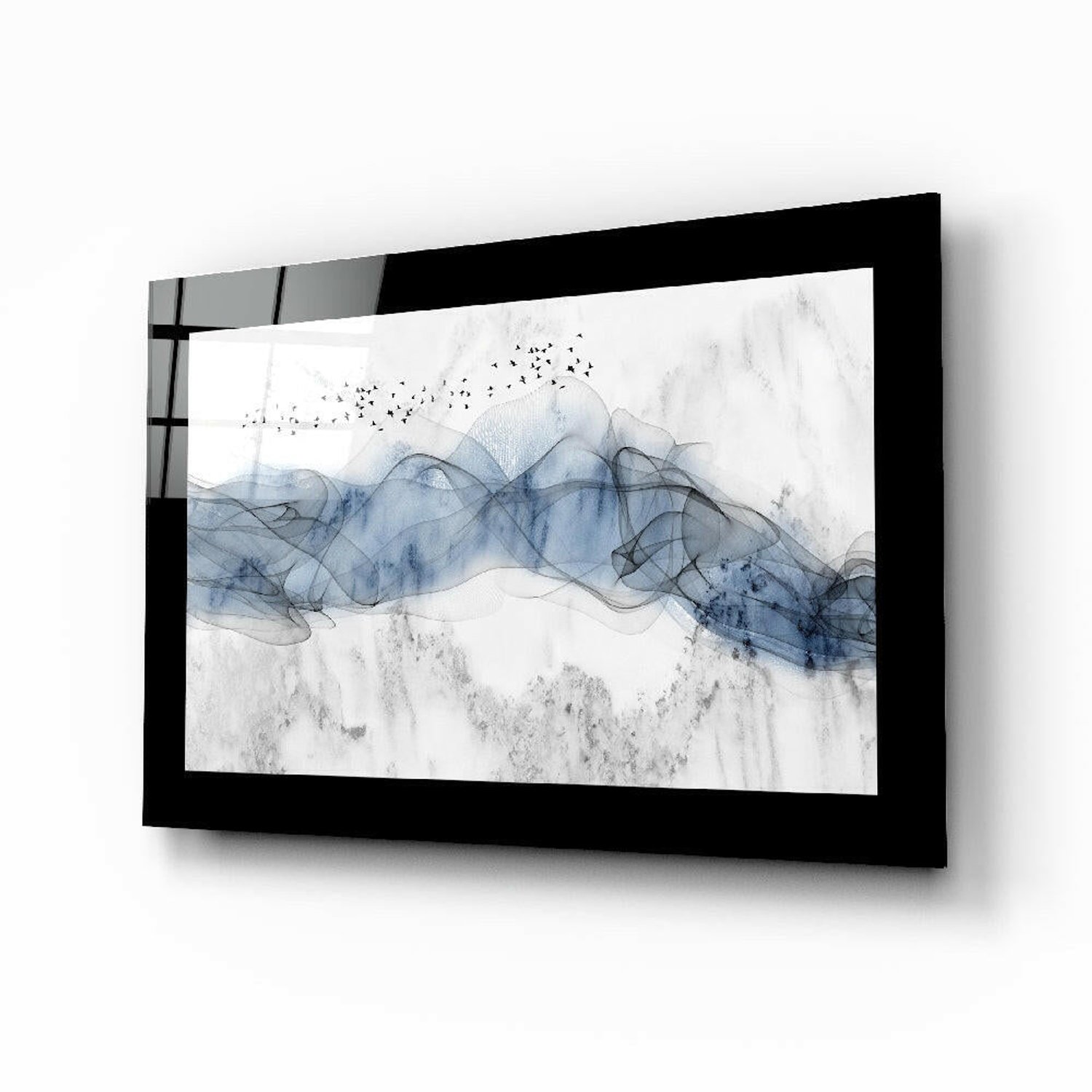 Glasschilderij – Blauwe Nevel – Abstracte Wandkunst
