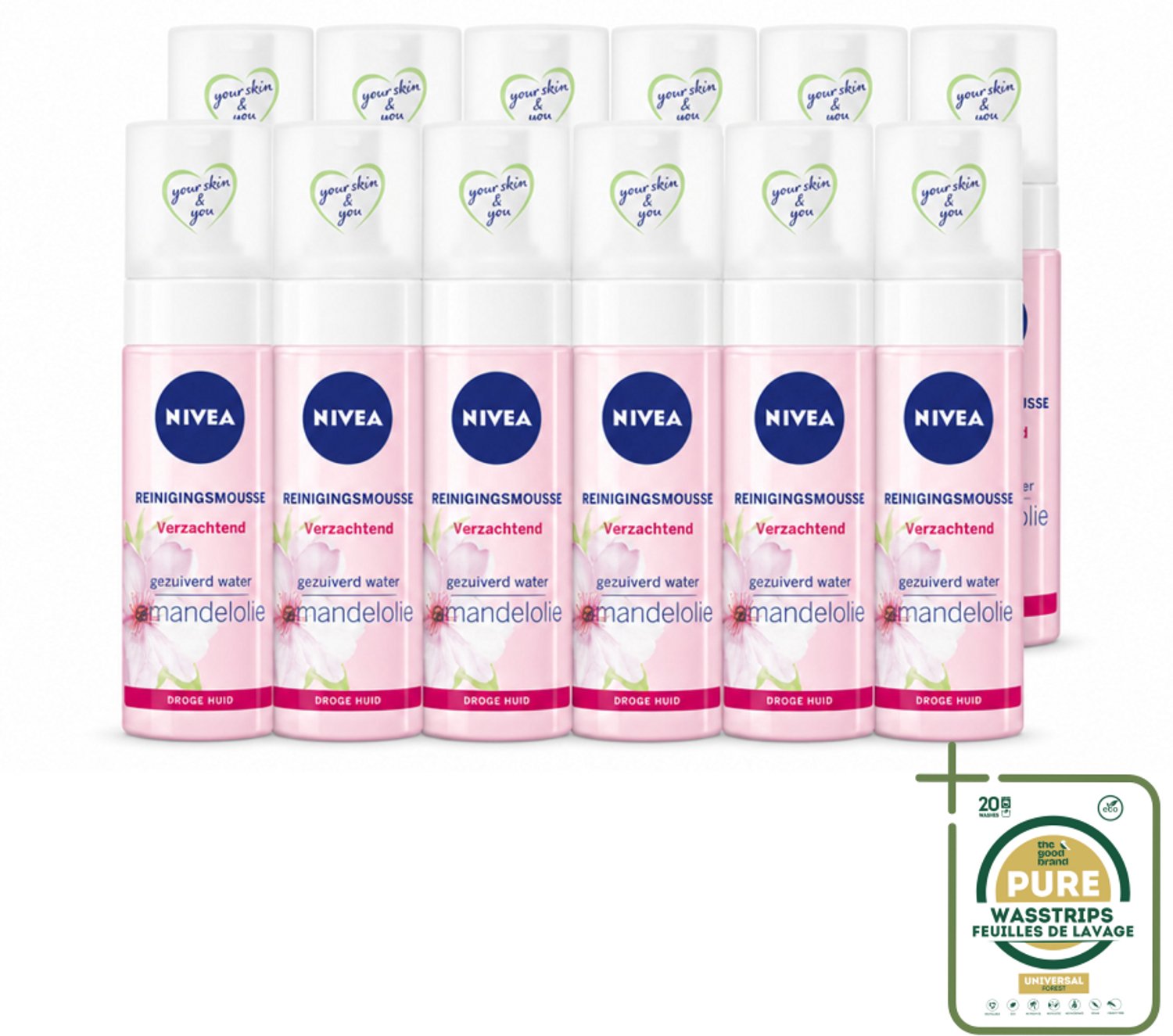 12 x NIVEA - Reinigingsmousse - Essentials Verzachtend - Voor droge & gevoelige huid - Met Amandelolie & Hydramine - 150 ml - Wasstrips - Gezichtsreiniger - Droge Huid - Gevoelige Huid - Verzorging - Amandelolie