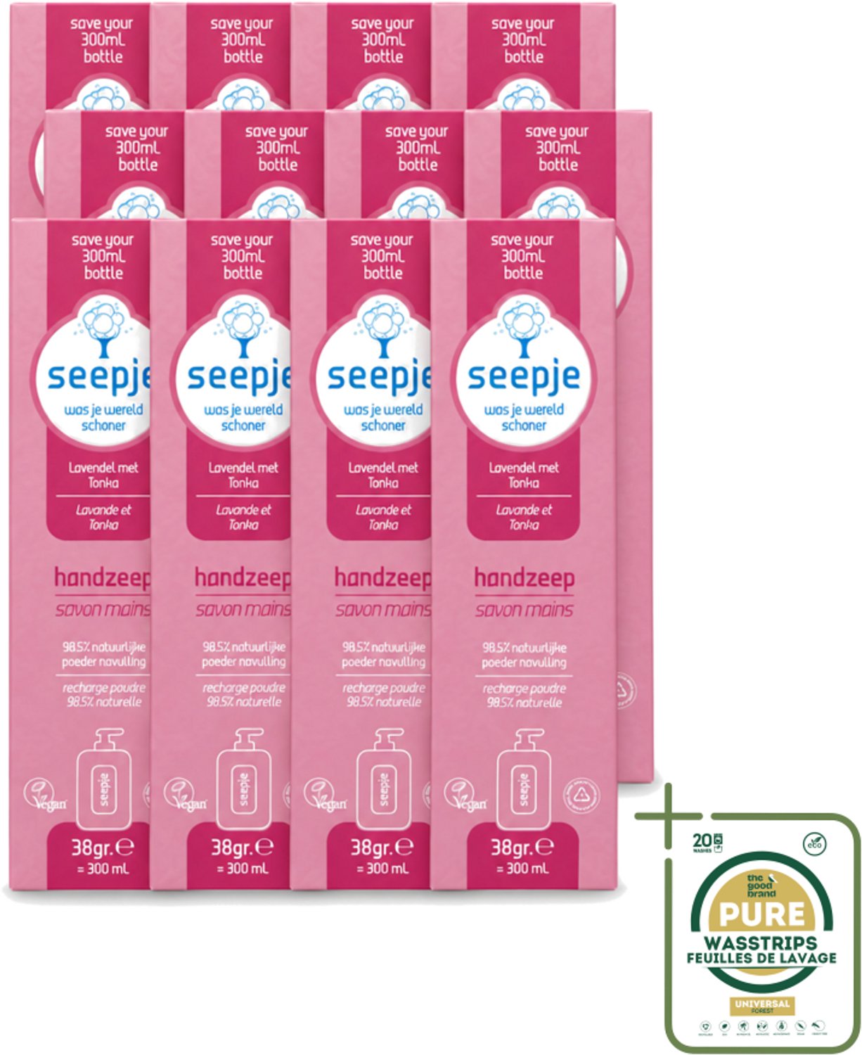 12 x Seepje - Handzeep - Rijke Geur en Hydratatie - Lavendel met Tonka - Navulverpakking - 38 g - Wasstrips - Handzeep - Navulverpakking - Handzeep Fles - Handzeep Lavendel - Handzeep Tonka