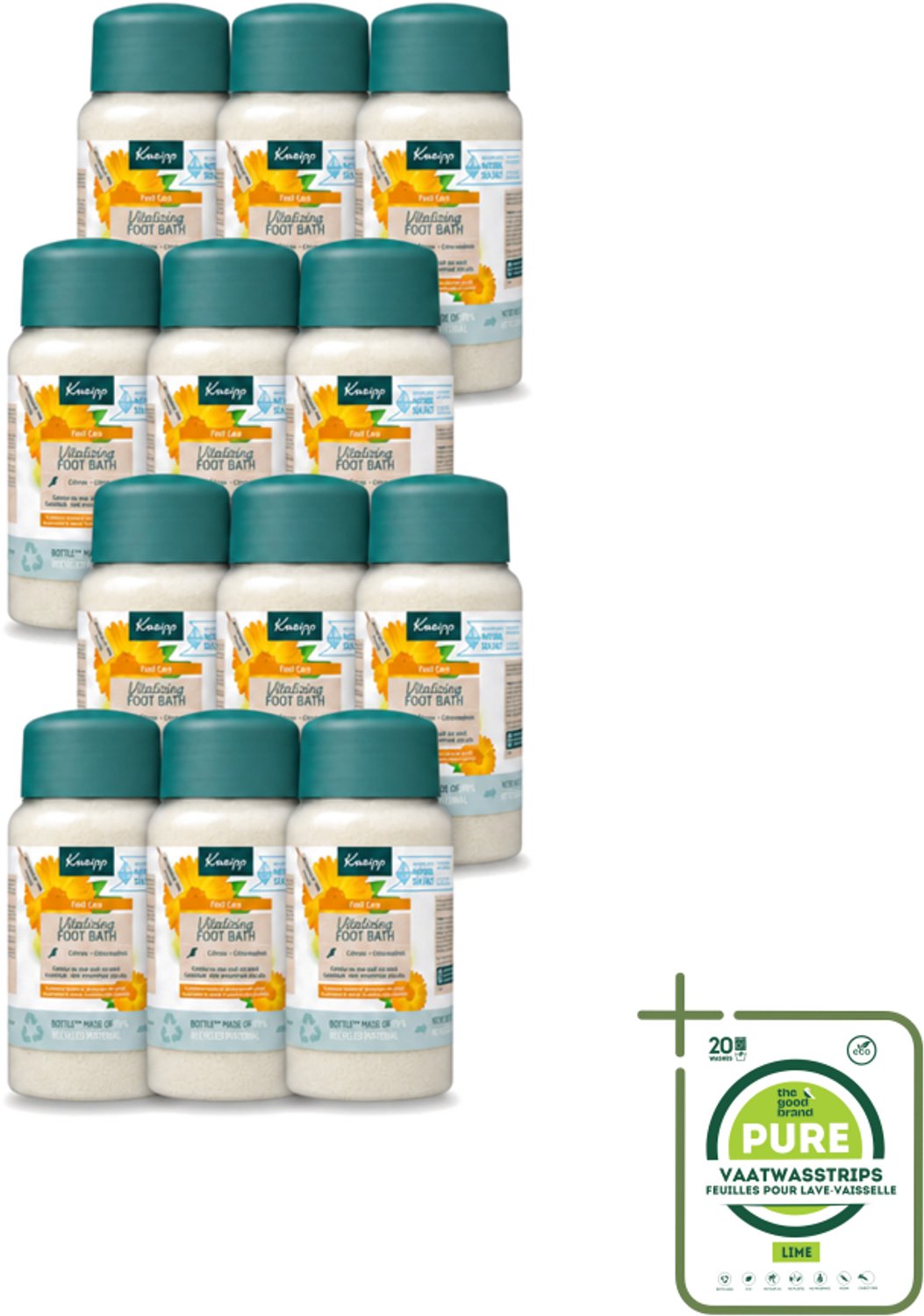12 x Kneipp - Voetbadzout - Vitalizing - Citrusgeur - 600 g - Grootverpakking - Vaatwasstrips - Voetbadzout - Voetbadkristallen - Citroen - Eelt Verzachten - Voetverzorging