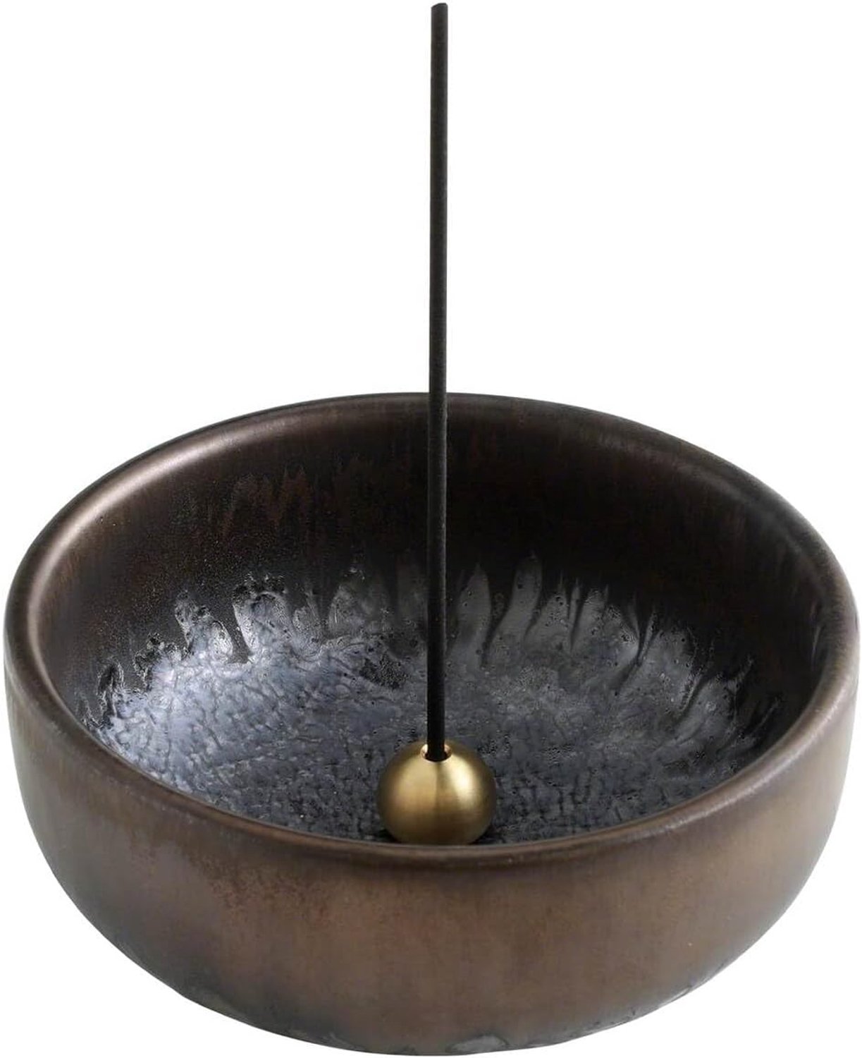 Zen wierookhouder keramiek met messing standaard - 10 cm