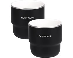 Normcore Espressokopjes Set van 2 - 210ml, Dubbelwandig RVS, Keramische Coating, Zwart