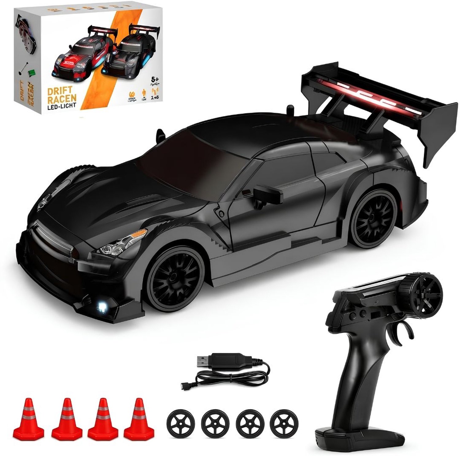 KLS® RC Auto - Bestuurbare Auto - Afstandbestuurbaar Race Drift Car - Zwart - 21cm x 9cm x 6cm