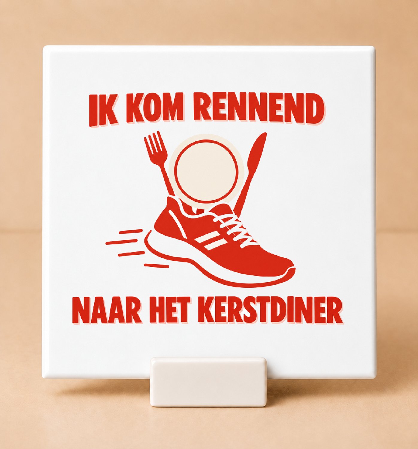 Bedruk King Strakke minimalistische Hardlopers tegen de feestdagenkilo’s Tegel – Motivatiebord voor sportieve kerstliefhebbers - 11 x 11 cm met houder Wit