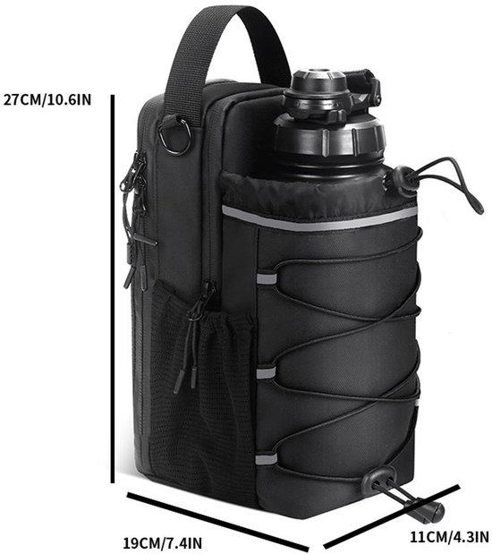 Magnetische fitness waterfles tas - grote capaciteit waterdichte opbergtas - draagbare schuin te dragen tas voor telefoon en sleutels - reflecterende strepen - zwart — afbeelding 2