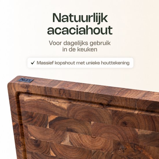 VDN Professionele Snijplank Acacia Hout met Sapgeul en Handvaten – Anti-slip Borrelplank - Hakblok Kopshout 26x38x3.5 cm — cadeau in Kookcadeaus - foto 4