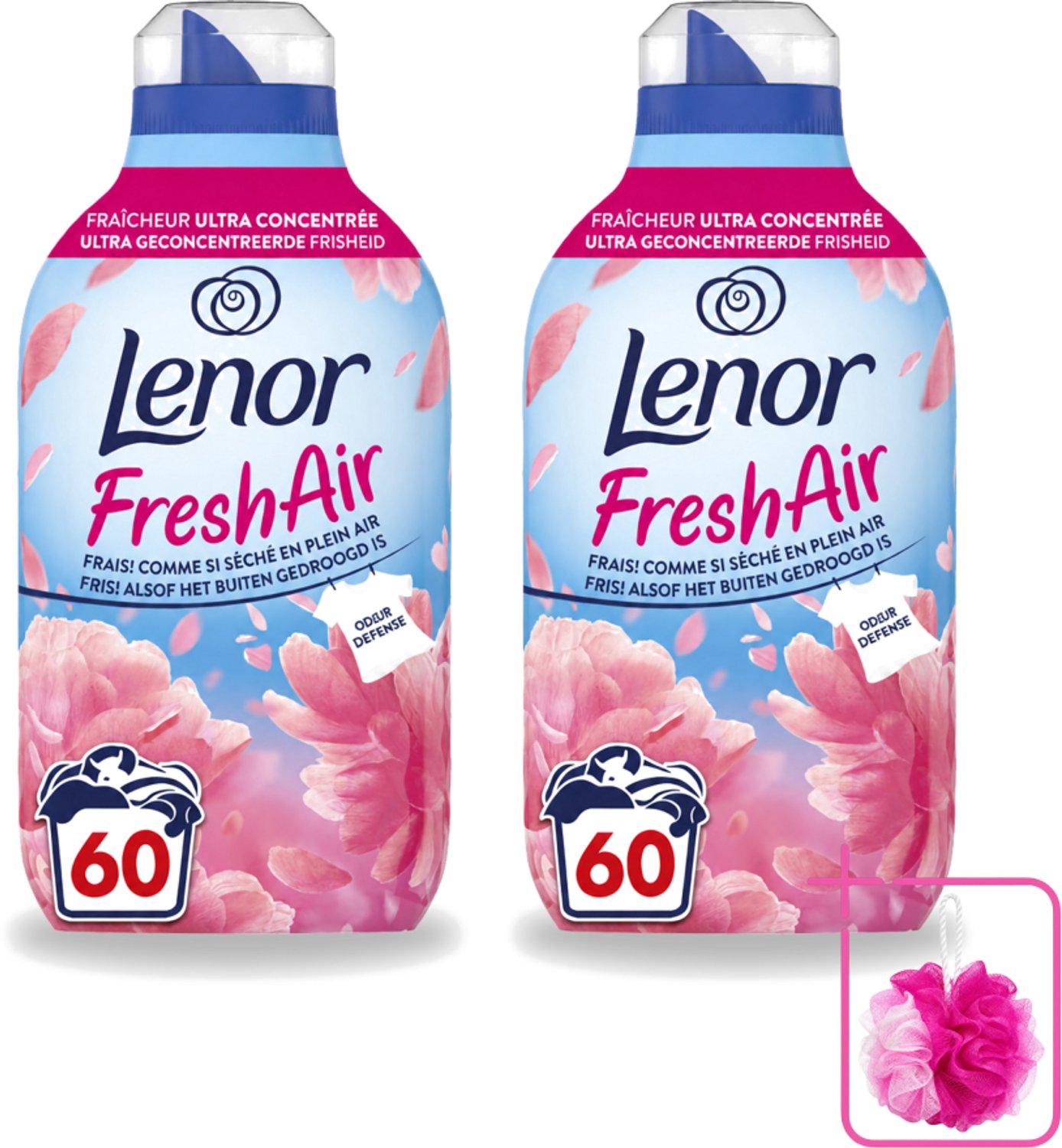 2 x Lenor – Wasverzachter – Bloesem – 60 Wasbeurten – 840 ml - Bulkverpakking - Wasverzachter - Douchemop - Buitenluchtfrisheid