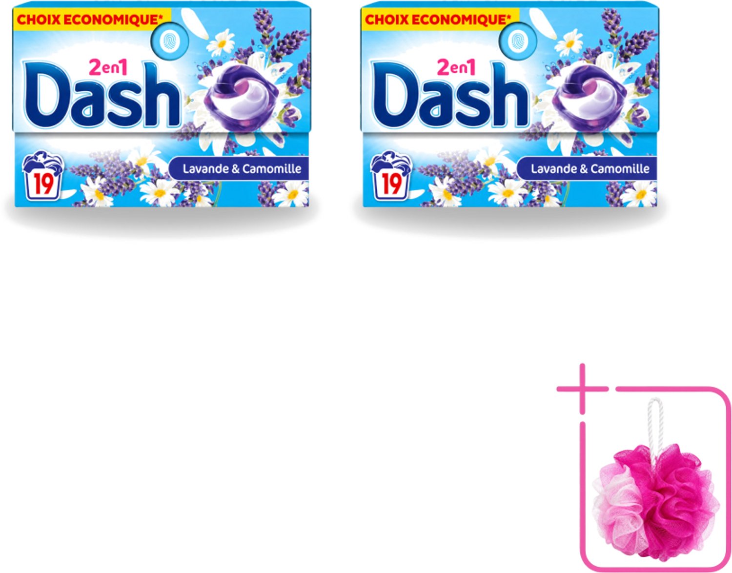 2 x Dash – Wasmiddel Pods 2-in-1 – Lavendel & Kamille – 19 Capsules - Bulkverpakking - Wasmiddel - Douchemop - Waspod