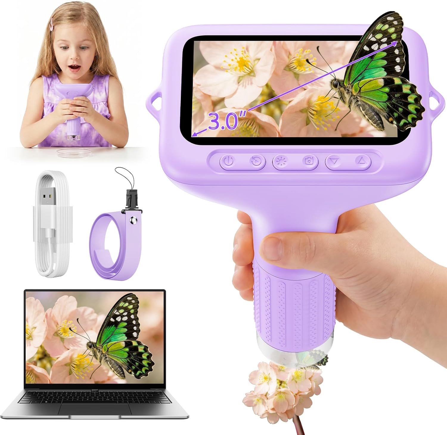 Digitale microscoop voor kinderen met 1000x vergroting en 3,0 inch scherm, ideaal voor educatief gebruik en ontdekkingen