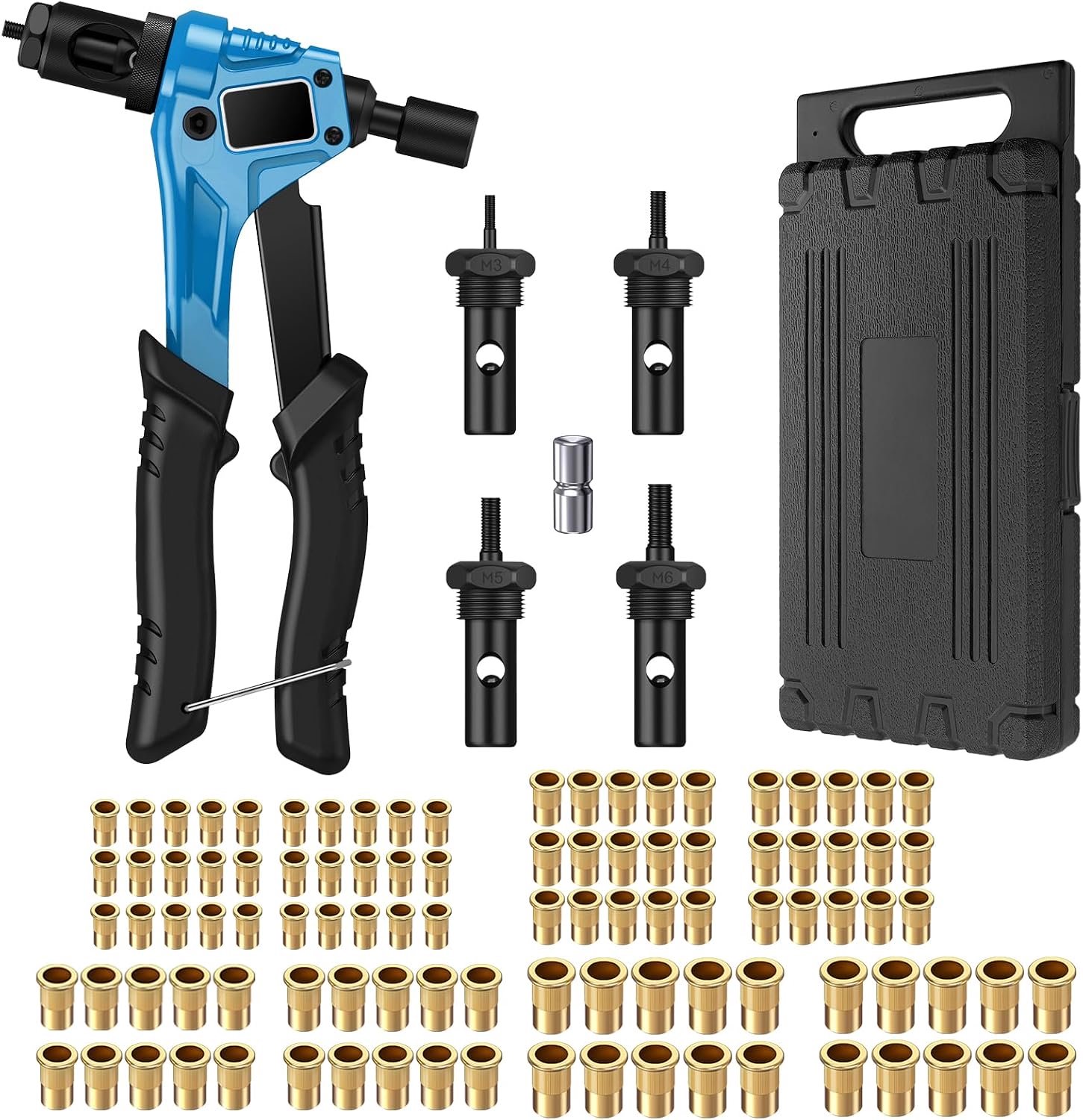 Klinknageltang Set met 100 Klinkmoeren M3-M6 - Blauw