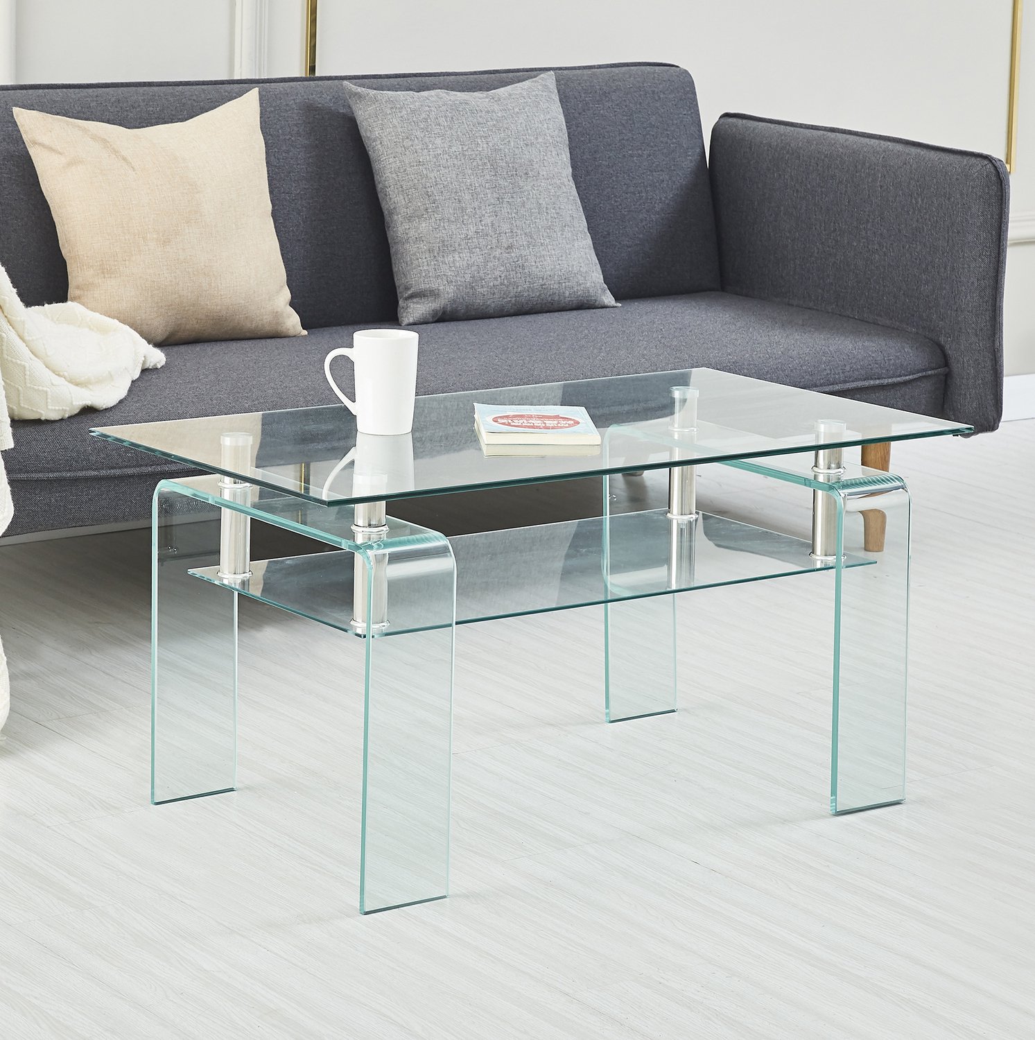CHICFURN Salontafel - 2-laags - Gehard glas - Transparant