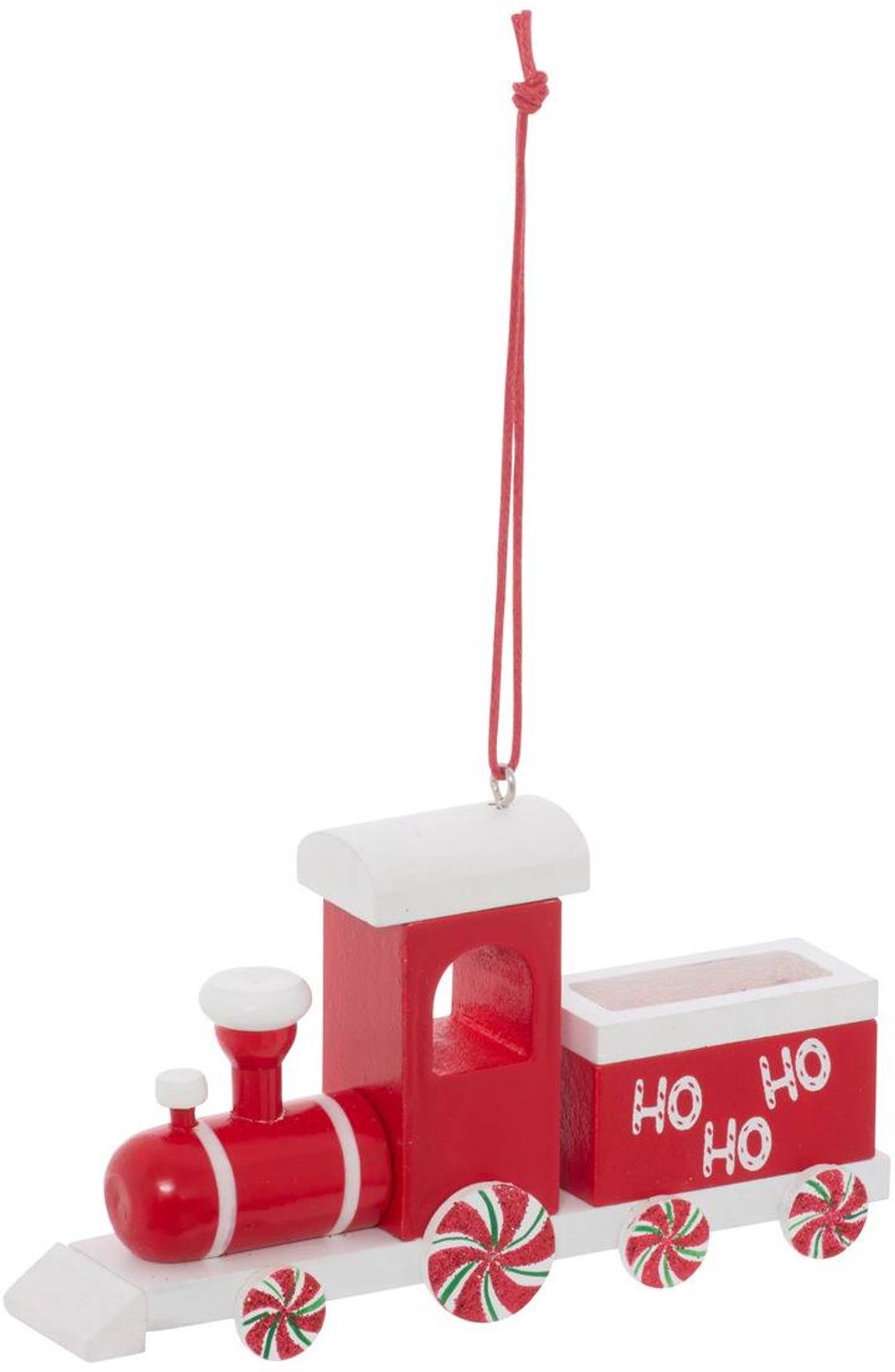Feeric lights & Christmas Hangende dennenboom met 'Ho Ho Ho'-trein, van rood hout, 12 cm Rouge