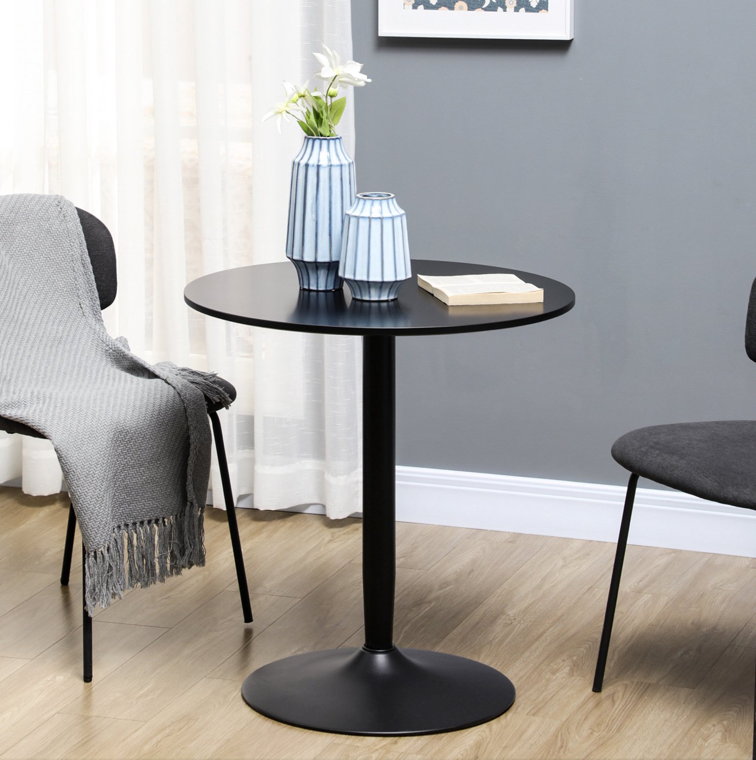 CHICFURN Eettafel - 2 personen - ruimtebesparend - rond - zwart