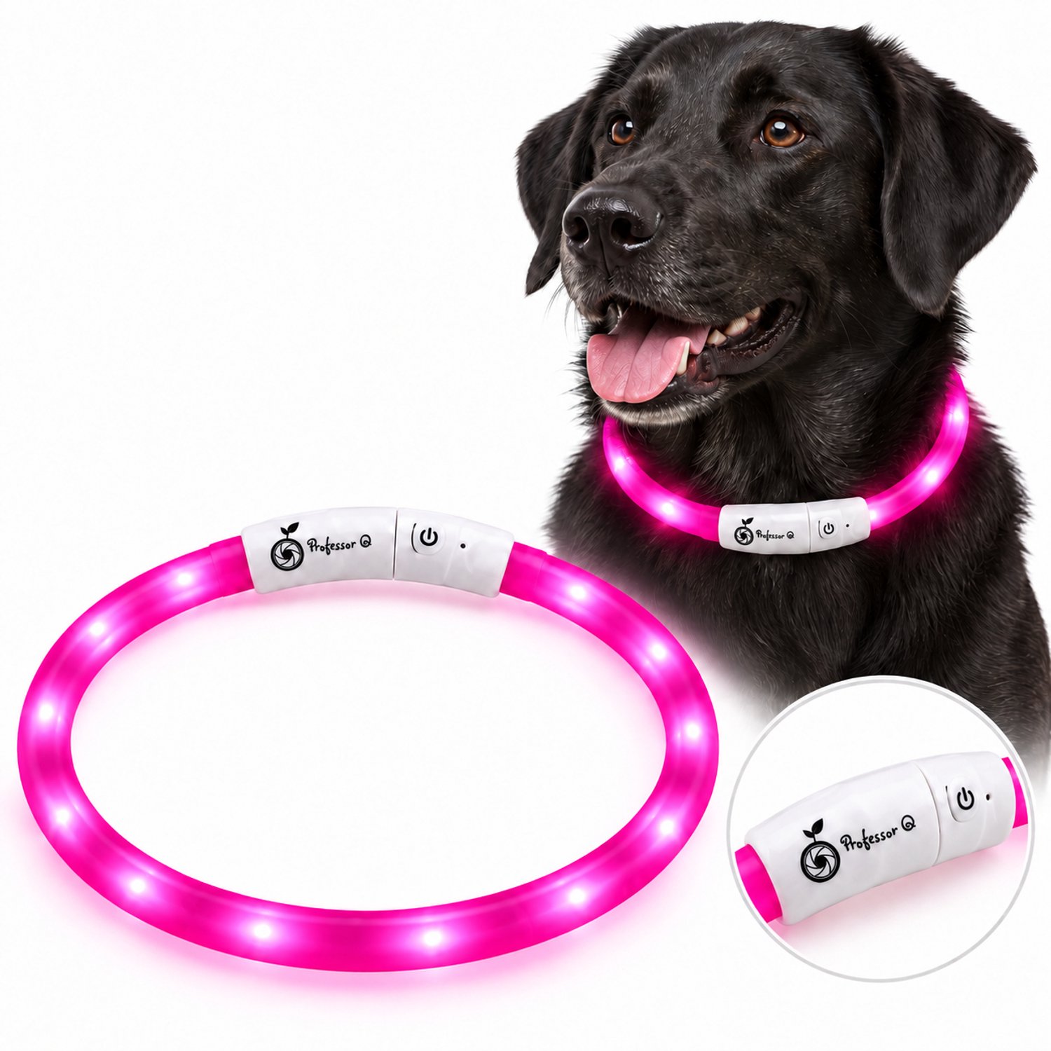 Professor Q LED Hondenhalsband - Lichtgevende Halsband - Roze XL 71 cm - USB Oplaadbaar - Op Maat te Knippen - 3 Lichtstanden