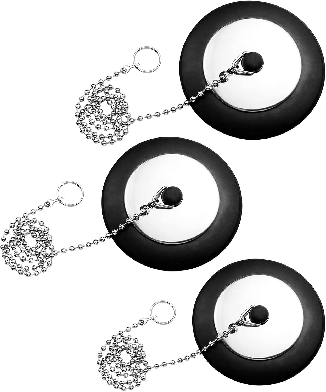 3x Merkloze Rubberen Badstop met Ketting - 40/43/50mm