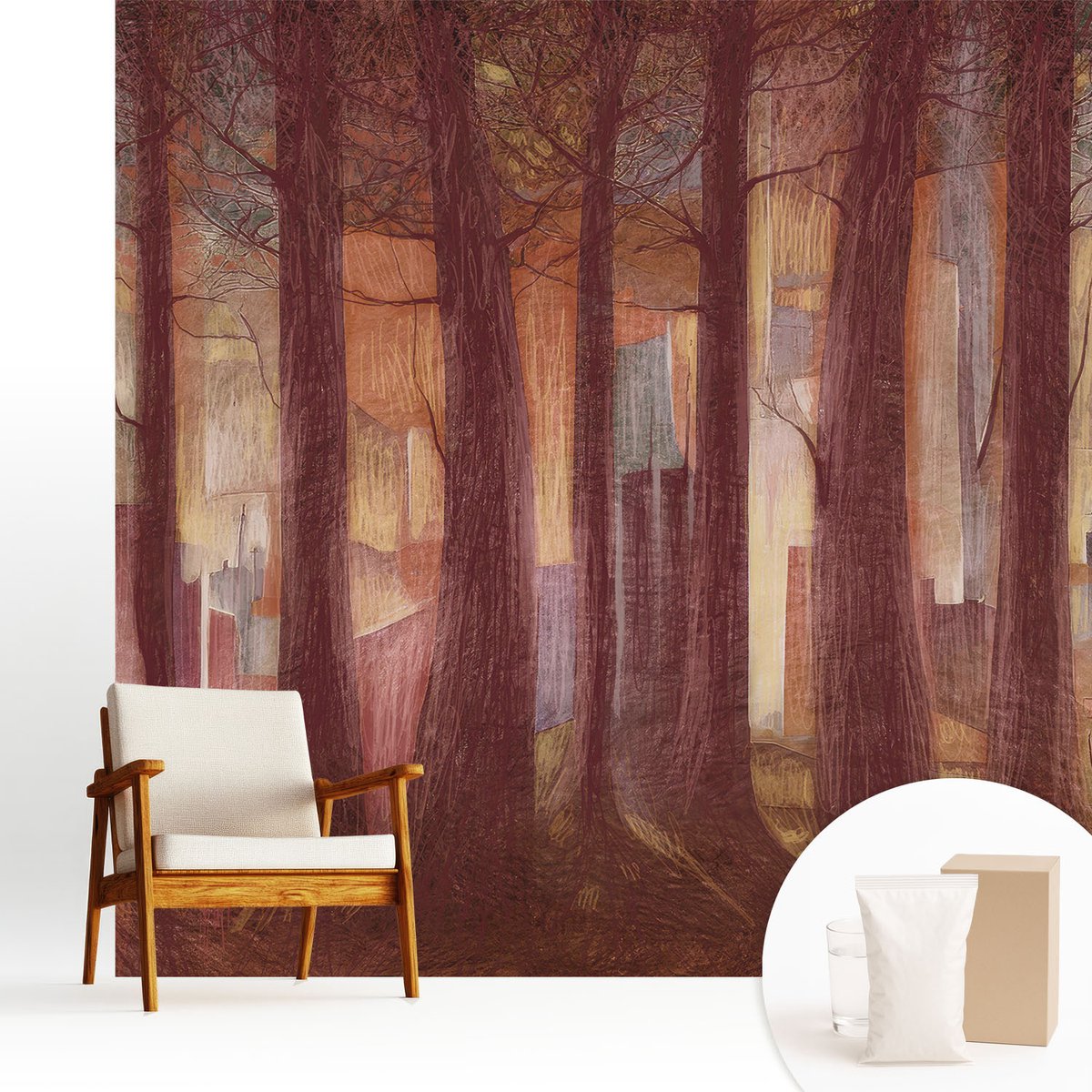 Wallfluent Fotobehang - Bruin Vliesbehang - 250x250 cm - Mysterieus Landschap Fotobehang Vlies - Hal behang Landschappen - Muurschildering - Hal behang