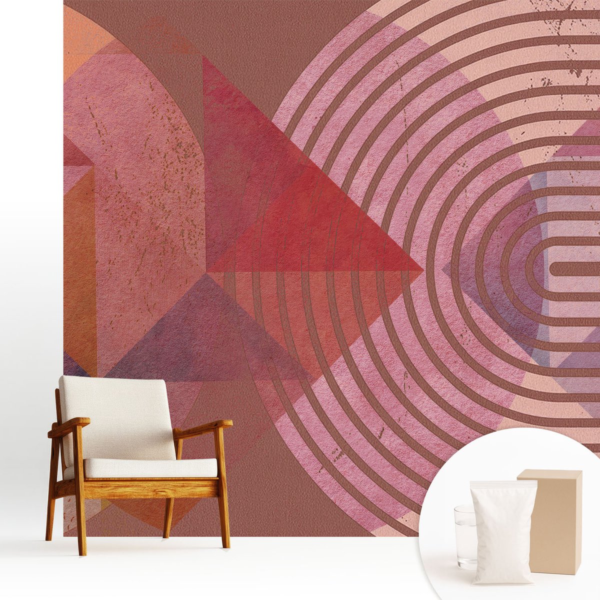 Wallfluent Fotobehang - Bruin Vliesbehang - 250x250 cm - Abstracte Vormen Muurschildering - Slaapkamer behang Abstractie - Fotobehang Vlies - Gang behang