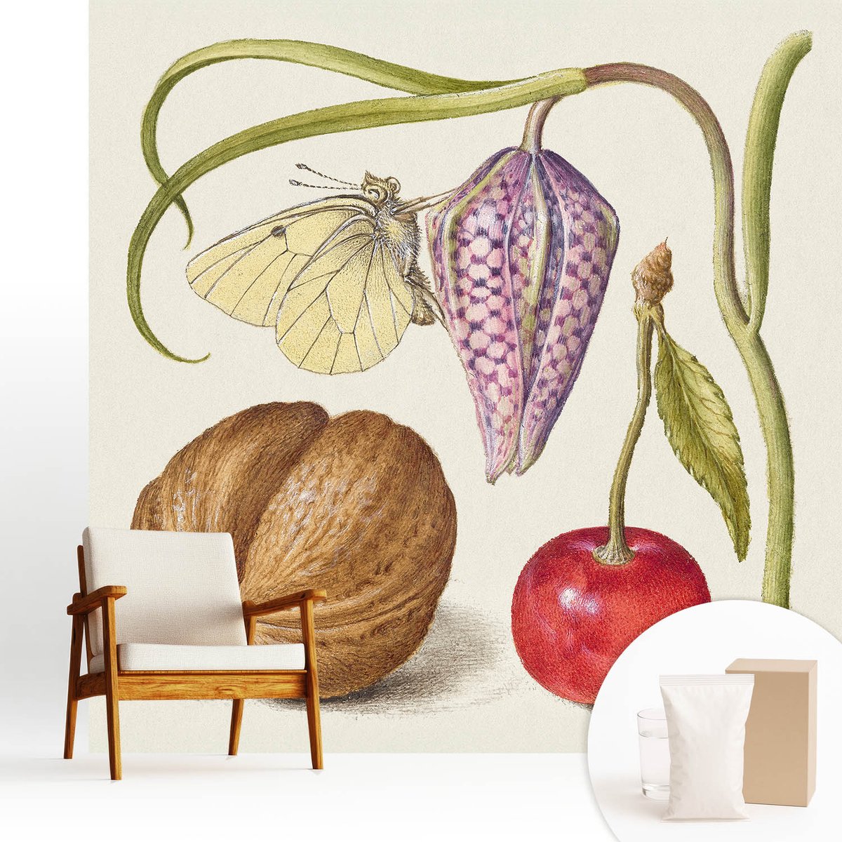 Wallfluent Fotobehang - Romig Vliesbehang - 250x250 cm - Vlinderplant Muurschildering - Gang behang Bloemen En Planten - Fotobehang Vlies - Gang behang